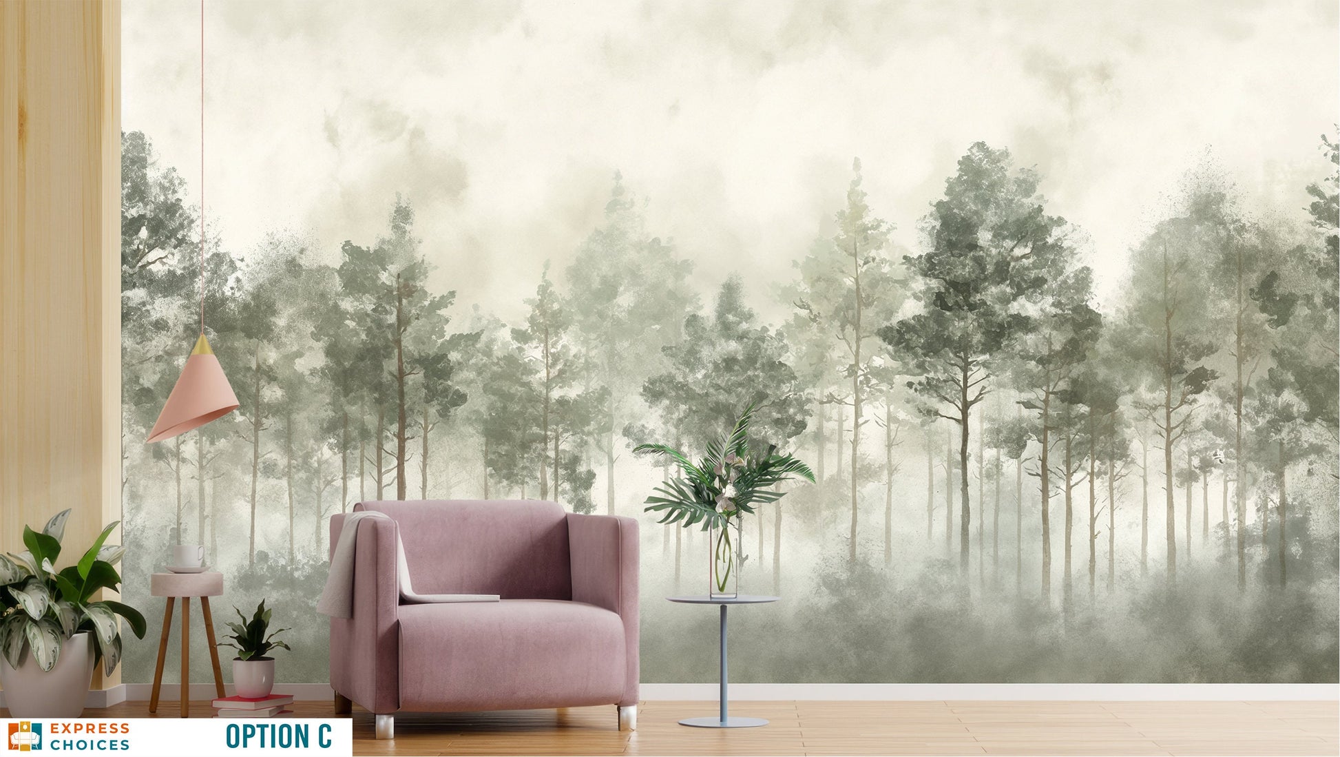 Watercolor Forest Hand Paint Wallpaper – lifestyle view, Golden Era Walls