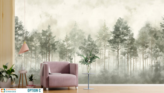 Watercolor Forest Hand Paint Wallpaper – lifestyle view, Golden Era Walls