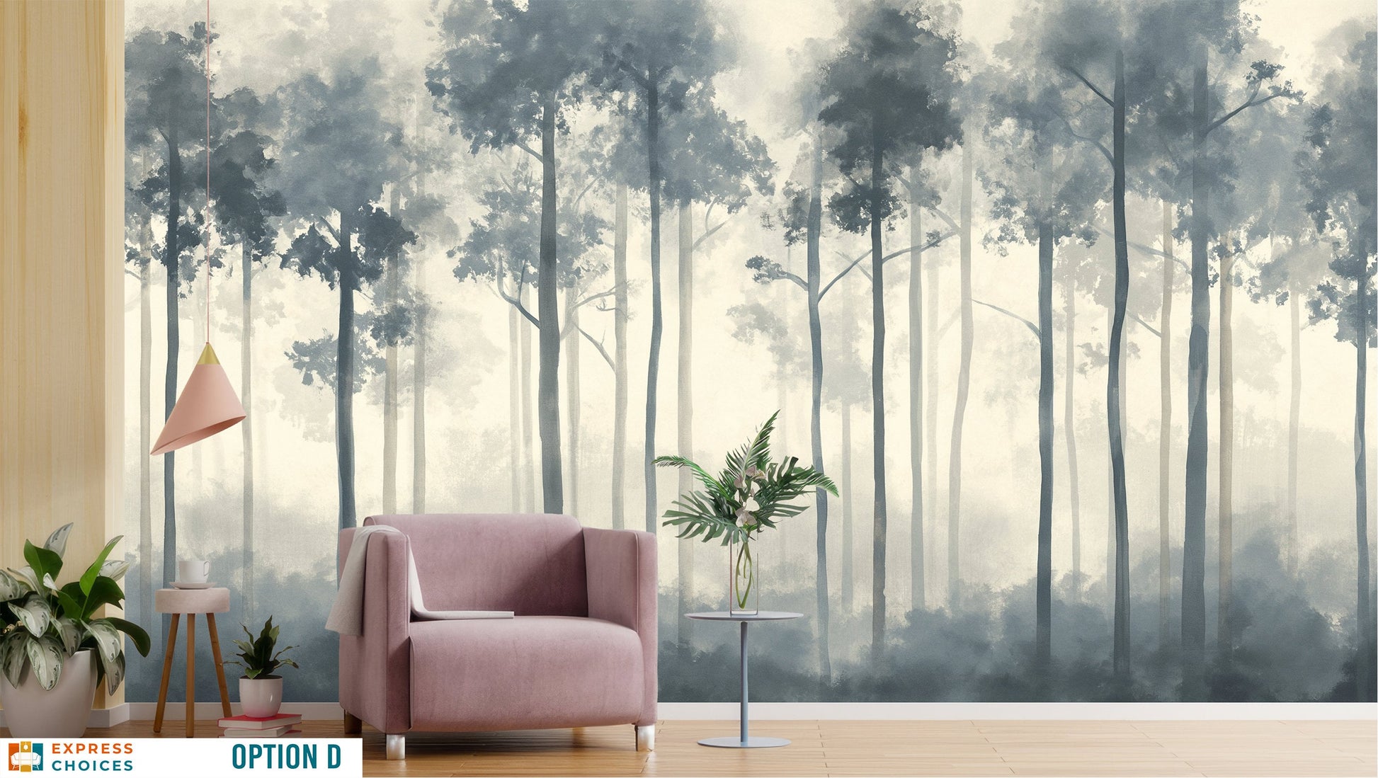 Watercolor Forest Hand Paint Wallpaper – detail view, Golden Era Walls