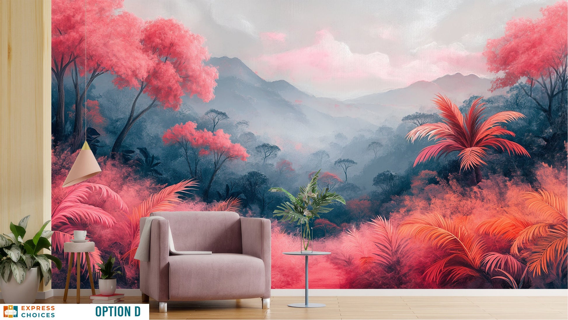 Watercolor Serene Mystical Landscape Wallpaper – detail view, Golden Era Walls
