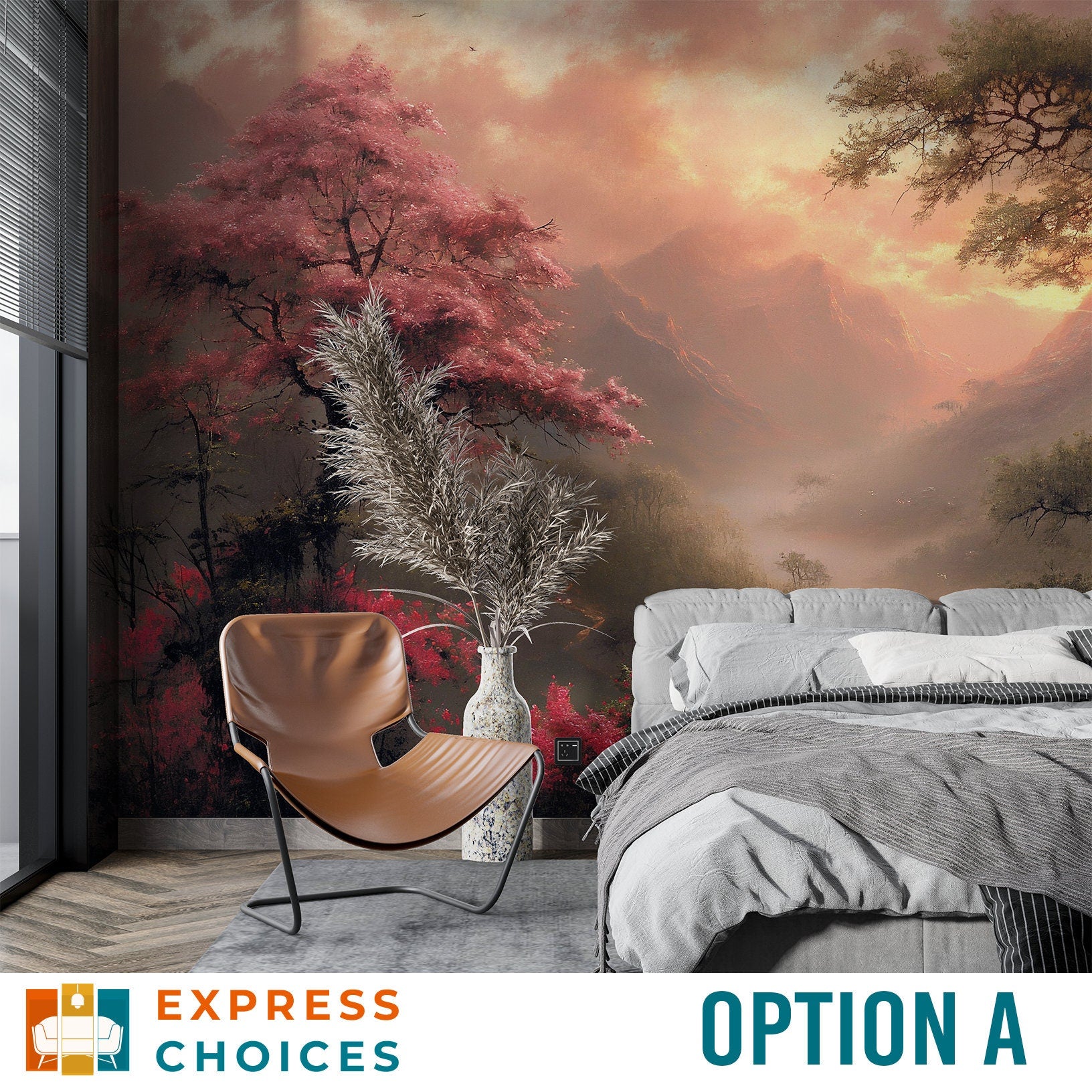 Watercolor Serene Mystical Landscape Wallpaper – scale reference, Golden Era Walls