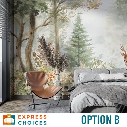 Woodland Animals Mountain Forest Wallpaper – detail view, Golden Era Walls