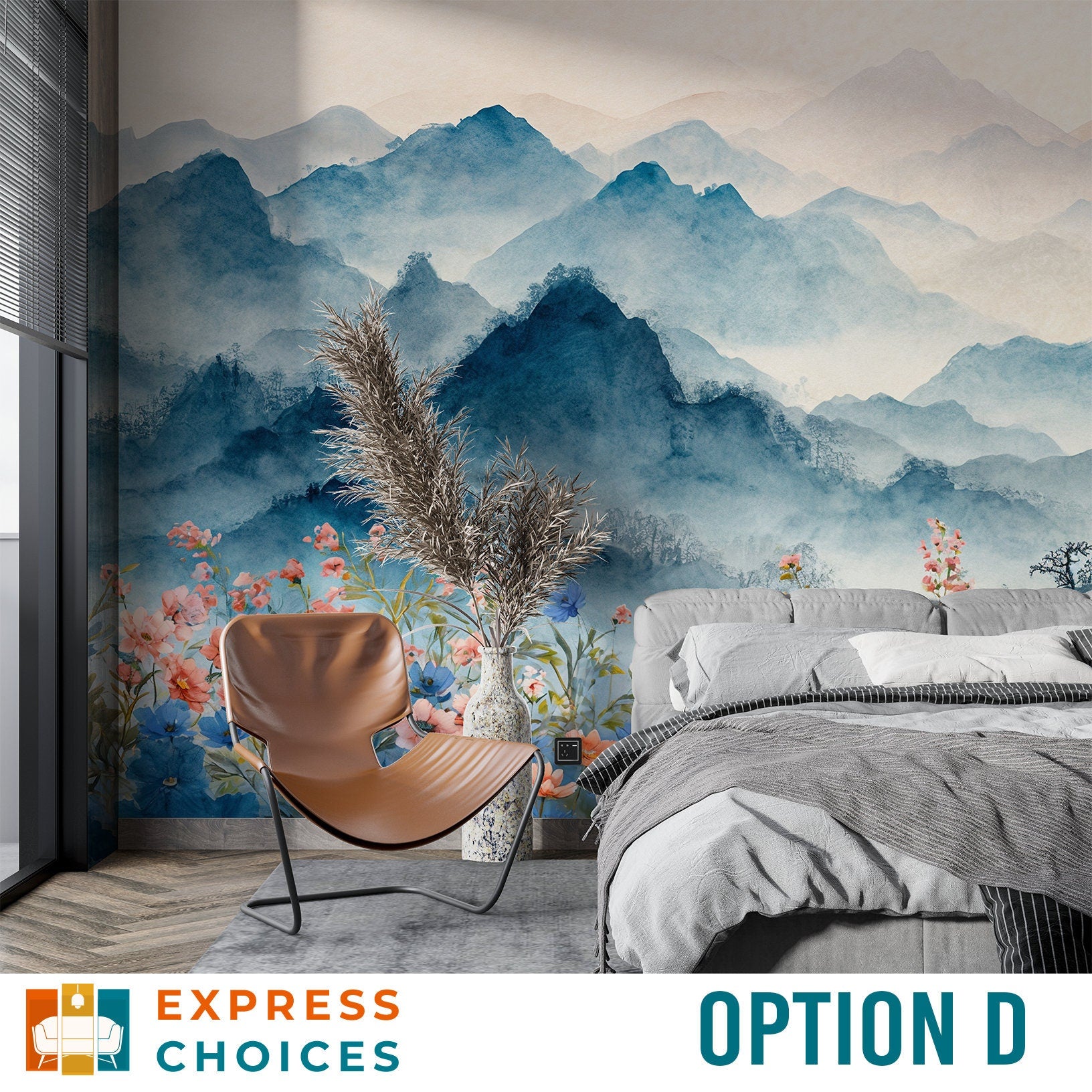 Spring Flowers Foggy Watercolor Floral Wallpaper – detail view, Golden Era Walls