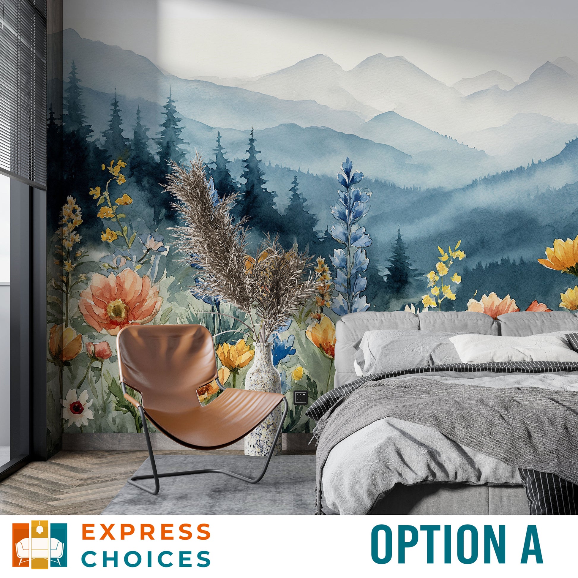 Spring Flowers Foggy Watercolor Floral Wallpaper – peel and stick wallpaper mural, Golden Era Walls