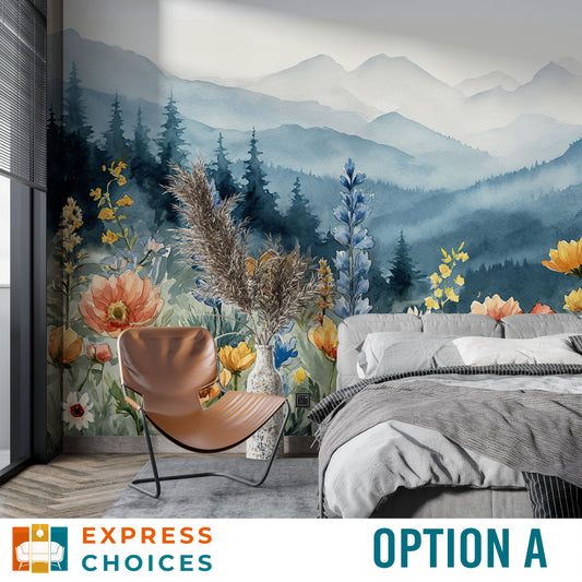 Spring Flowers Foggy Watercolor Floral Wallpaper – peel and stick wallpaper mural, Golden Era Walls