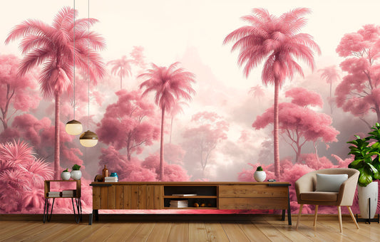 Soft Pink Wilderness Serene Wallpaper – lifestyle view, Golden Era Walls