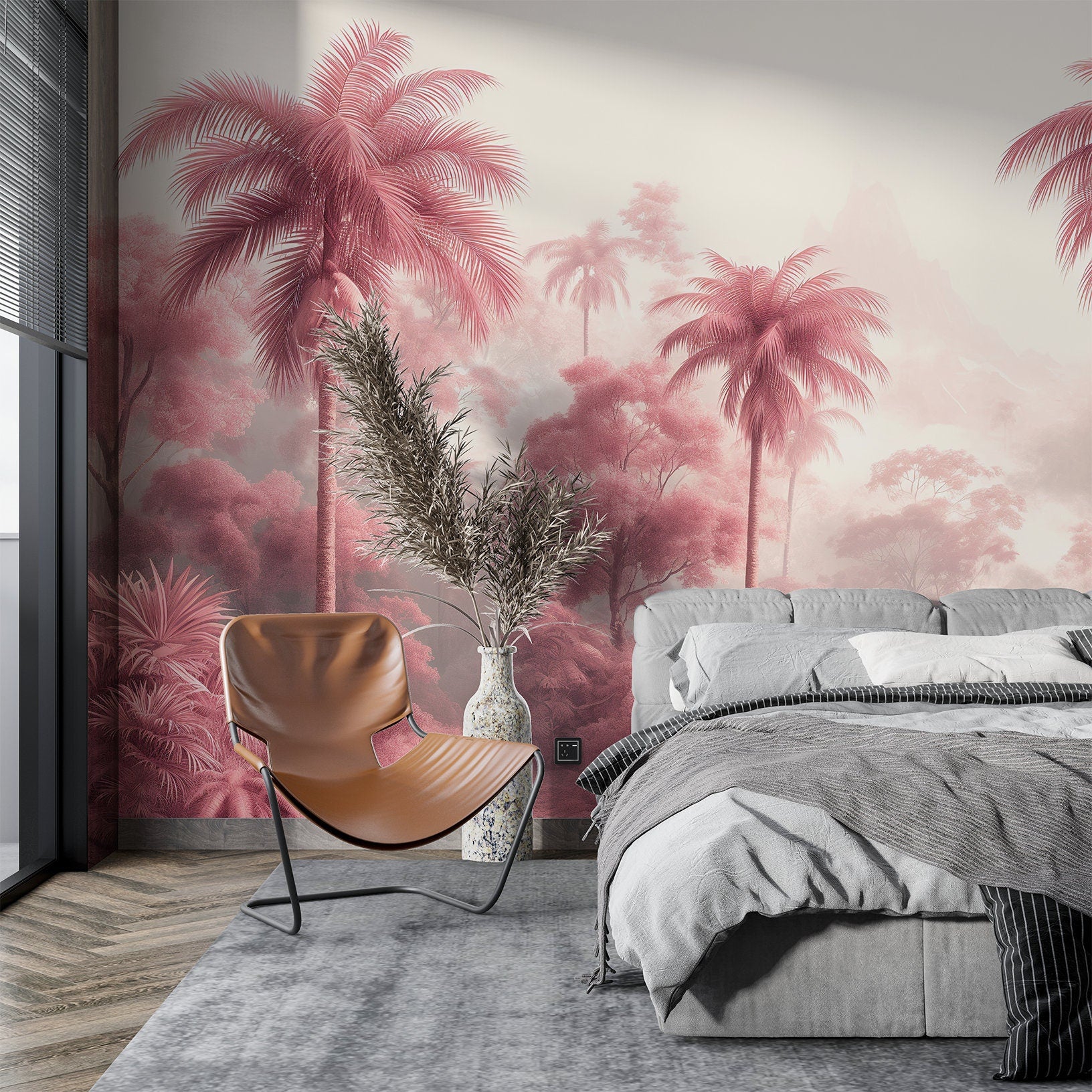 Soft Pink Wilderness Serene Wallpaper – scale reference, Golden Era Walls