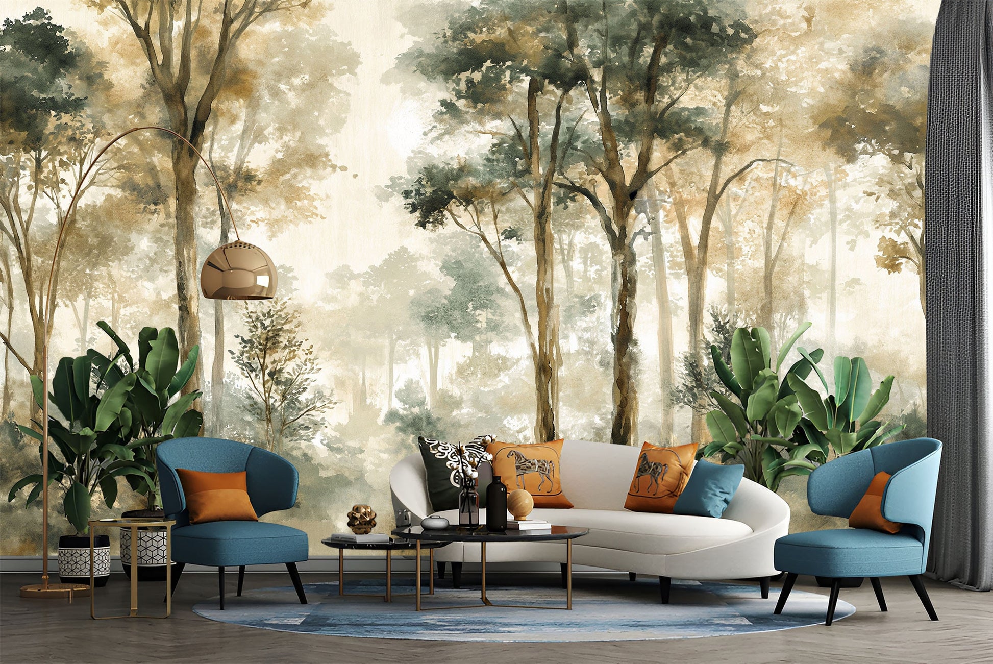 Woodland Forest Mountain Trees Wallpaper – detail view, Golden Era Walls