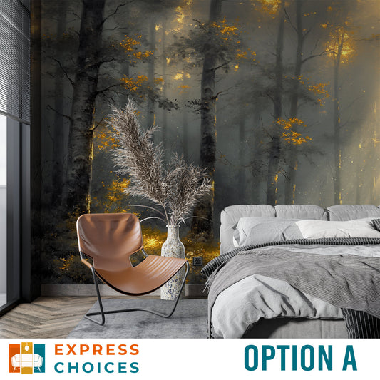 Woodland Misty Forest Landscape Wallpaper – peel and stick wallpaper mural, Golden Era Walls