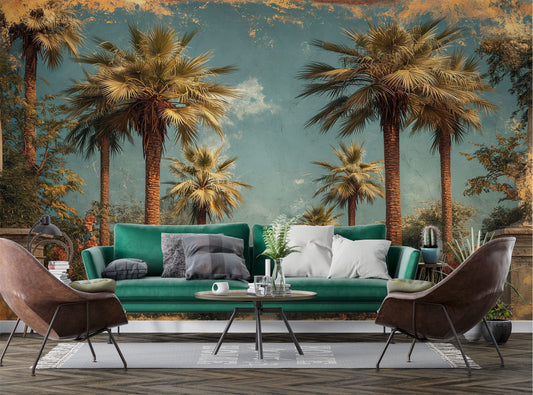 DIY Tropical Decor Fun Geometric Wallpaper – detail view, Golden Era Walls