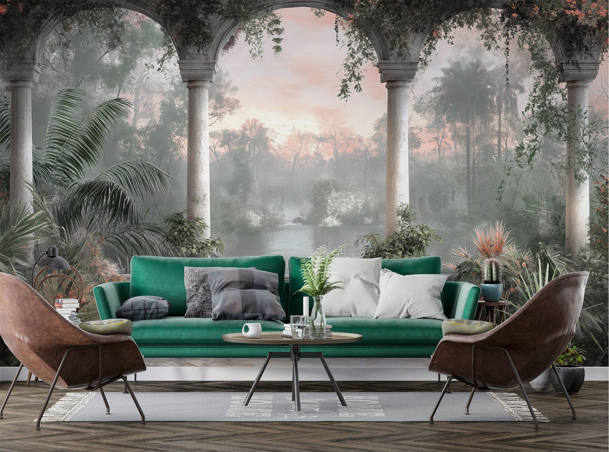Painting balcony overlooking lake Floral Wallpaper – detail view, Golden Era Walls