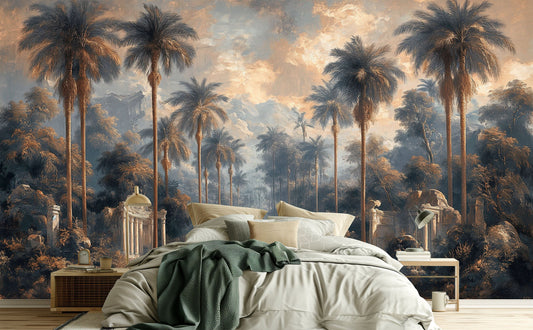 Old Texture Palm Tree Stripe Wallpaper – detail view, Golden Era Walls