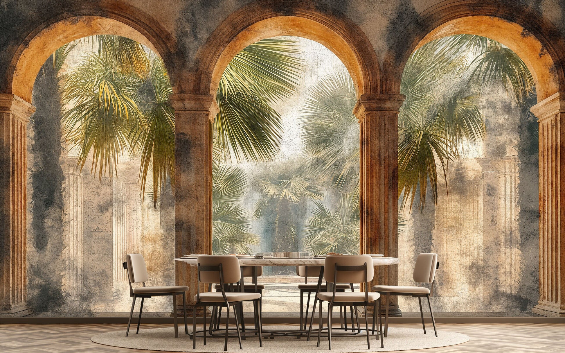 Self Adhesive Old Style Tropical Wallpaper – peel and stick wallpaper mural, Golden Era Walls