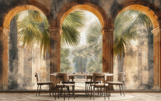 Self Adhesive Old Style Tropical Wallpaper – peel and stick wallpaper mural, Golden Era Walls
