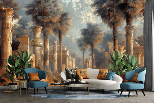 Ruins Palms Old Texture Stripe Wallpaper – detail view, Golden Era Walls