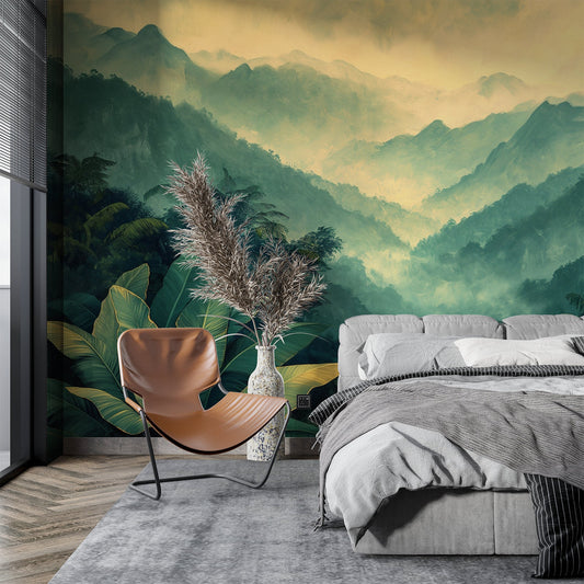 Palm Tree Tropical Wallpaper – room setting, Golden Era Walls