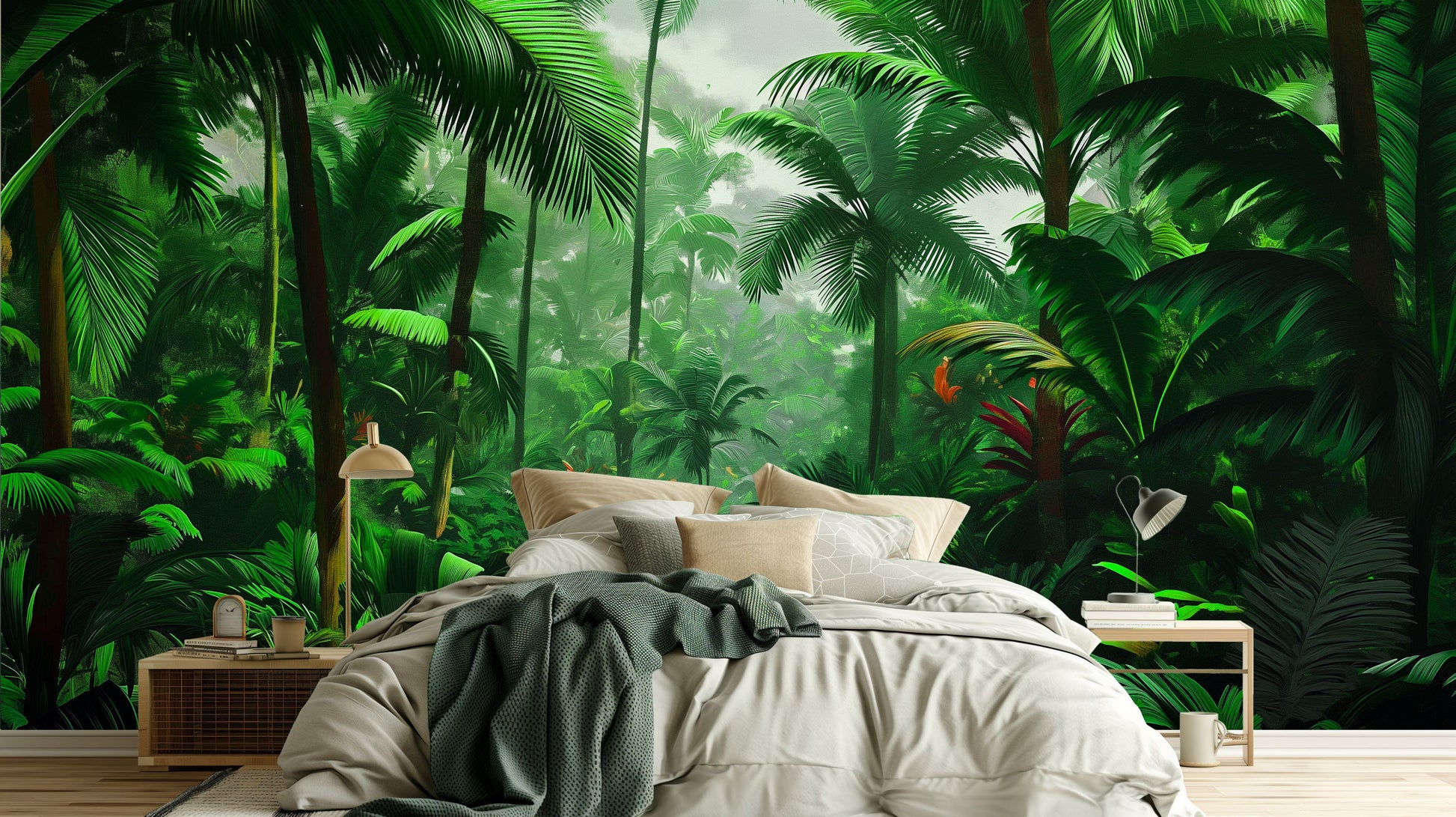 Palm Tree Tropical Touch Tropical Wallpaper – room setting, Golden Era Walls