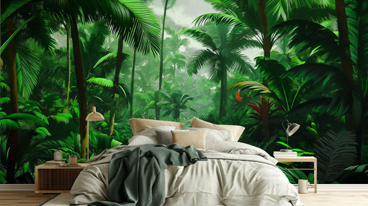 Palm Tree Tropical Touch Tropical Wallpaper – room setting, Golden Era Walls