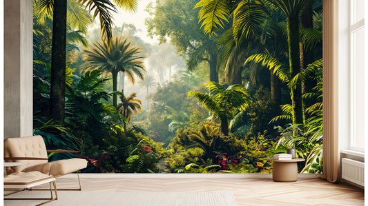 Tropical Rainforest Palm Tree Tropical Wallpaper – lifestyle view, Golden Era Walls