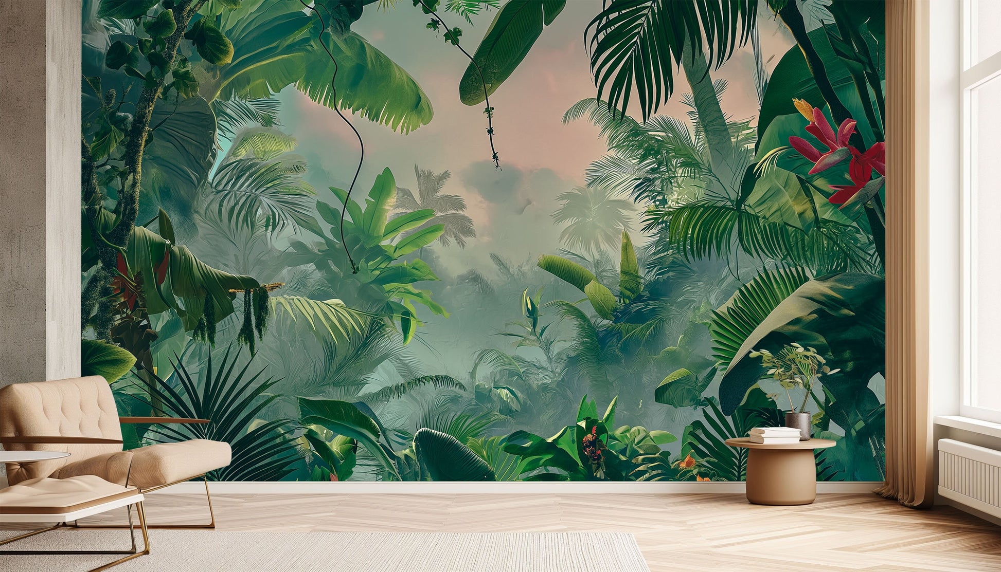 Tropical Forest Home Decor Floral Wallpaper – lifestyle view, Golden Era Walls