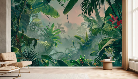 Tropical Forest Home Decor Floral Wallpaper – lifestyle view, Golden Era Walls