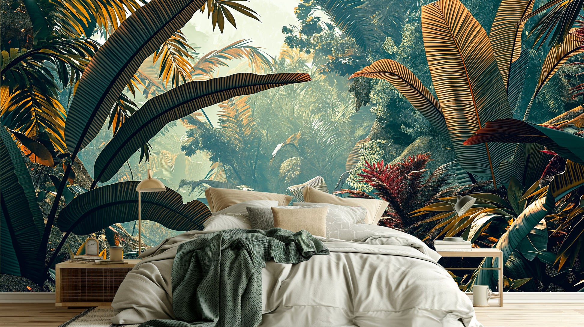 Tropical Rainforest Design Home Tropical Wallpaper – room setting, Golden Era Walls