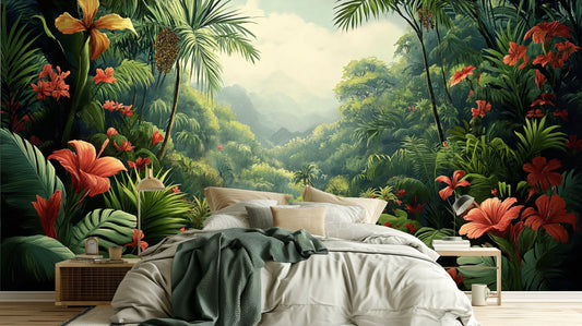 Tropical Rainforest Decor Tropical Wallpaper – room setting, Golden Era Walls