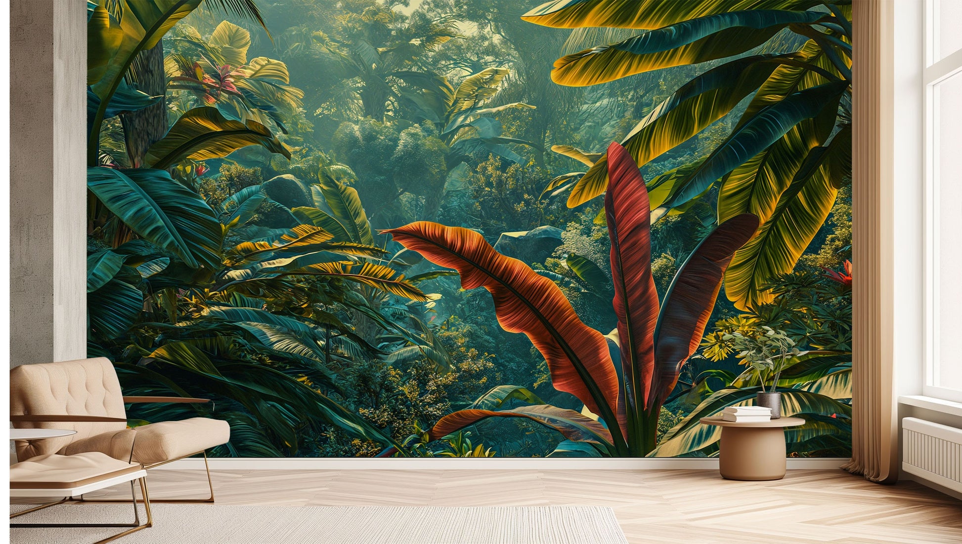 Self Adhesive Rainforest Decor Tropical Wallpaper – lifestyle view, Golden Era Walls