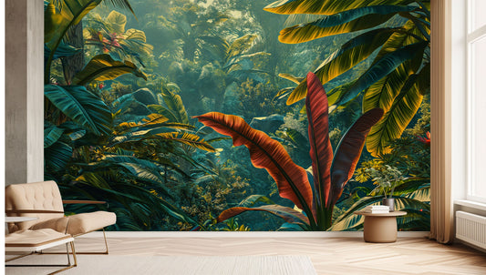 Self Adhesive Rainforest Decor Tropical Wallpaper – lifestyle view, Golden Era Walls