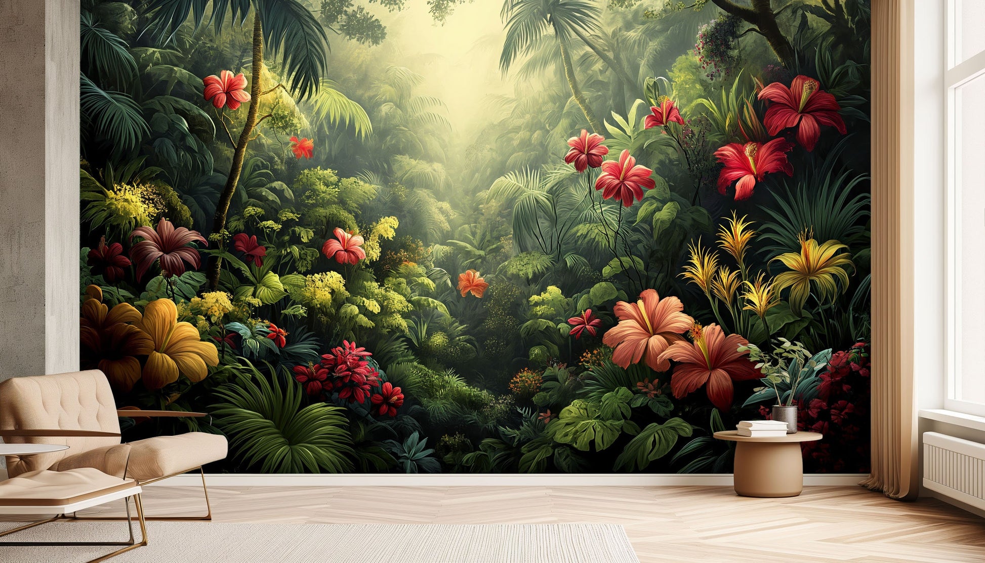 Tropical Palm Tree Design Tropical Wallpaper – peel and stick wallpaper mural, Golden Era Walls
