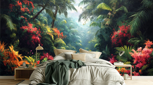 Watercolor Palm Tree Design Tropical Wallpaper – peel and stick wallpaper mural, Golden Era Walls