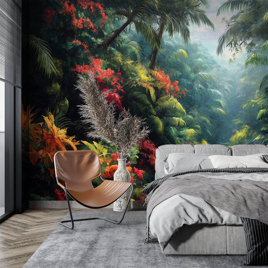 Watercolor Palm Tree Design Tropical Wallpaper – lifestyle view, Golden Era Walls