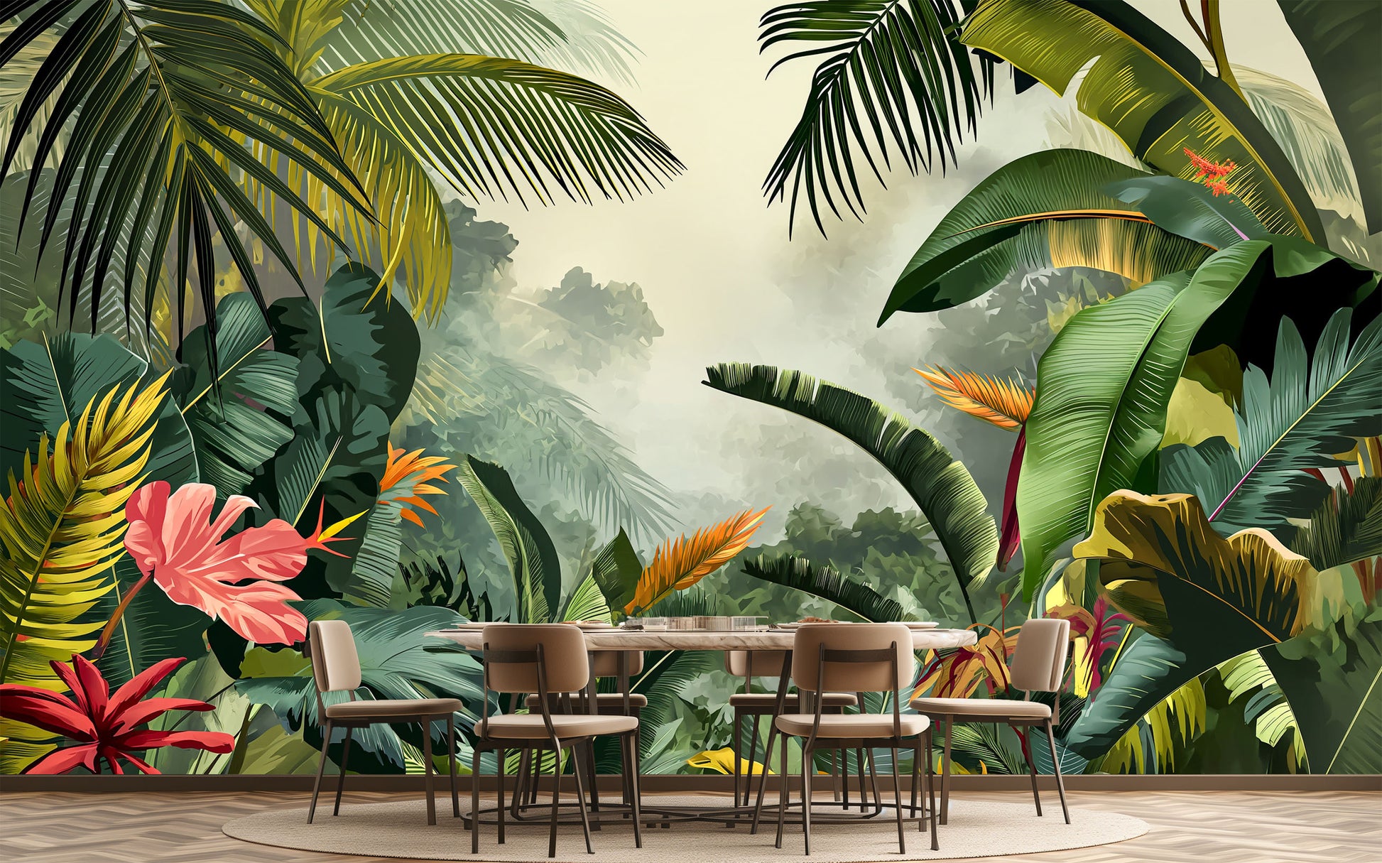 Tropical Forest Landscape Tropical Tropical Wallpaper – lifestyle view, Golden Era Walls
