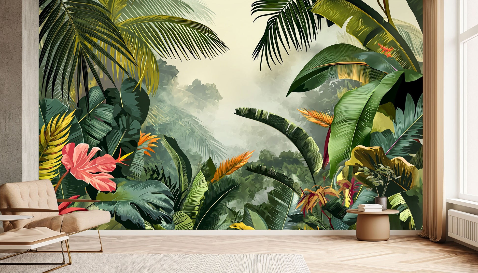 Tropical Forest Landscape Tropical Tropical Wallpaper – room setting, Golden Era Walls