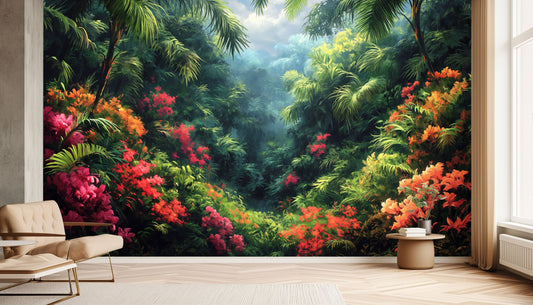 Watercolor Tropical Forest Tropical Wallpaper – detail view, Golden Era Walls