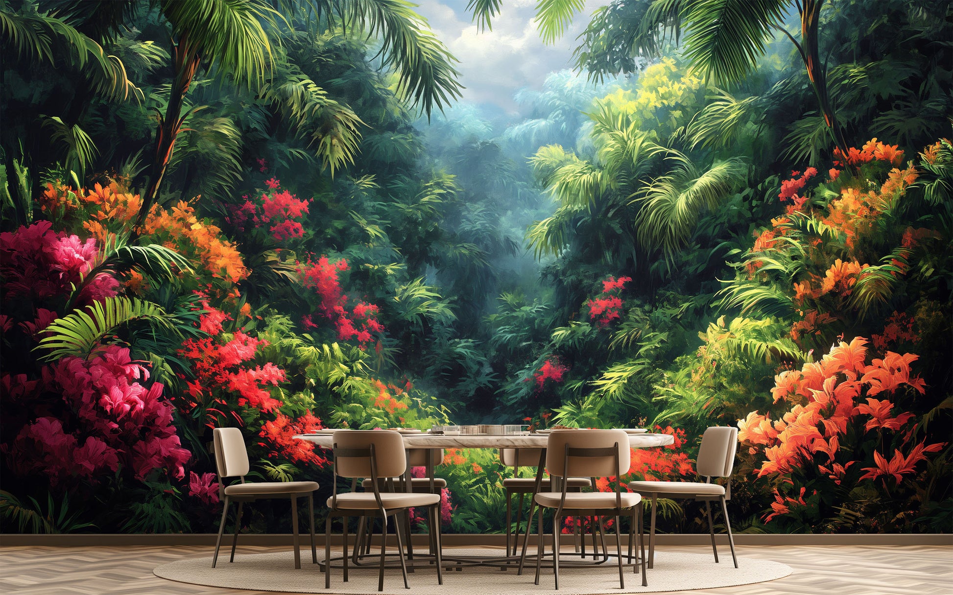 Watercolor Tropical Forest Tropical Wallpaper – peel and stick wallpaper mural, Golden Era Walls