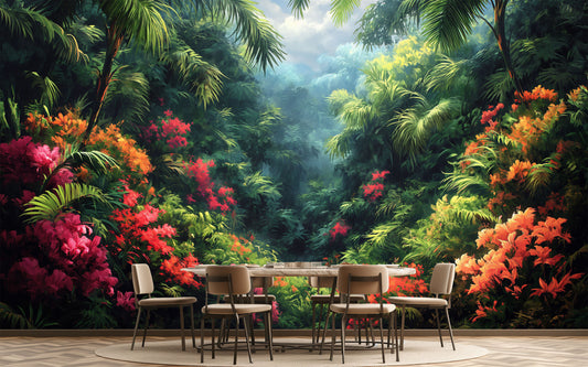 Watercolor Tropical Forest Tropical Wallpaper – peel and stick wallpaper mural, Golden Era Walls