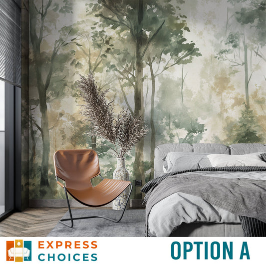 Forest Watercolor Forest Landscape Tropical Wallpaper – peel and stick wallpaper mural, Golden Era Walls