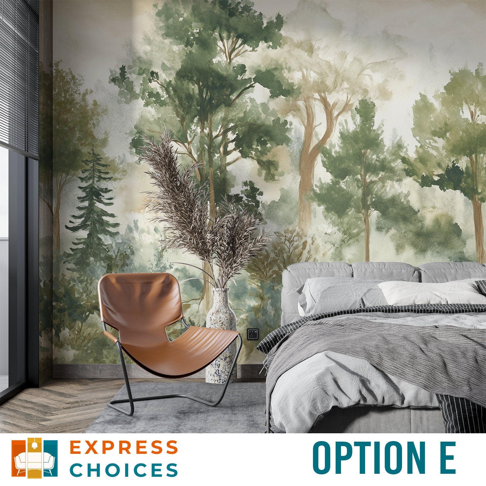 Forest Watercolor Forest Landscape Tropical Wallpaper – scale reference, Golden Era Walls