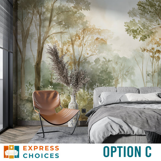 Forest Watercolor Forest Landscape Tropical Wallpaper – lifestyle view, Golden Era Walls
