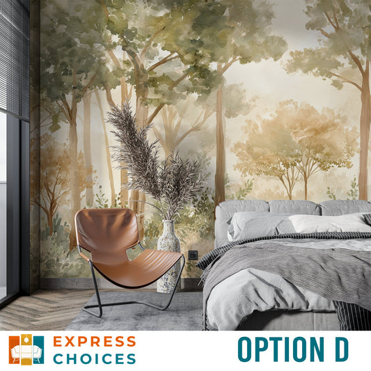 Forest Watercolor Forest Landscape Tropical Wallpaper – detail view, Golden Era Walls