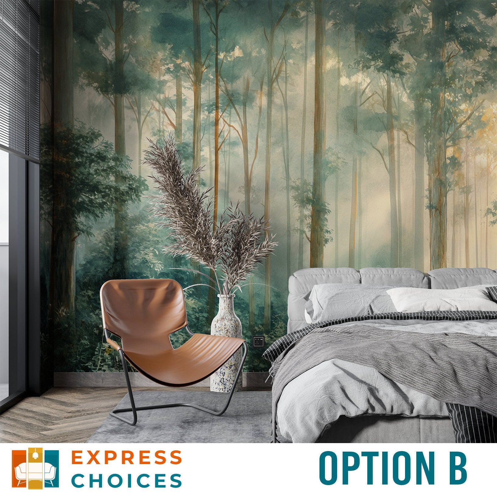 Mountain Trees Self Adhesive Wallpaper – detail view, Golden Era Walls