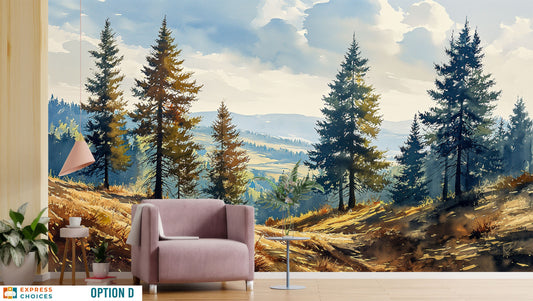 Watercolor Birch Tree Forest Wallpaper – detail view, Golden Era Walls