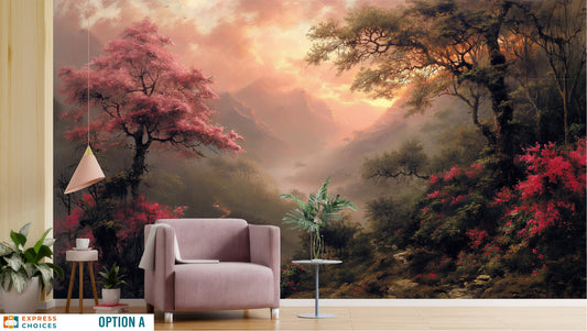 Watercolor Serene Mystical Landscape Wallpaper – peel and stick wallpaper mural, Golden Era Walls