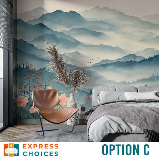 Spring Flowers Foggy Watercolor Floral Wallpaper – lifestyle view, Golden Era Walls