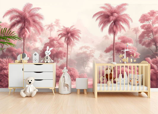 Soft Pink Wilderness Serene Wallpaper – peel and stick wallpaper mural, Golden Era Walls