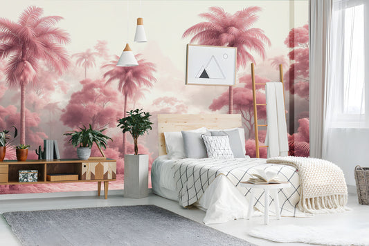 Soft Pink Wilderness Serene Wallpaper – detail view, Golden Era Walls