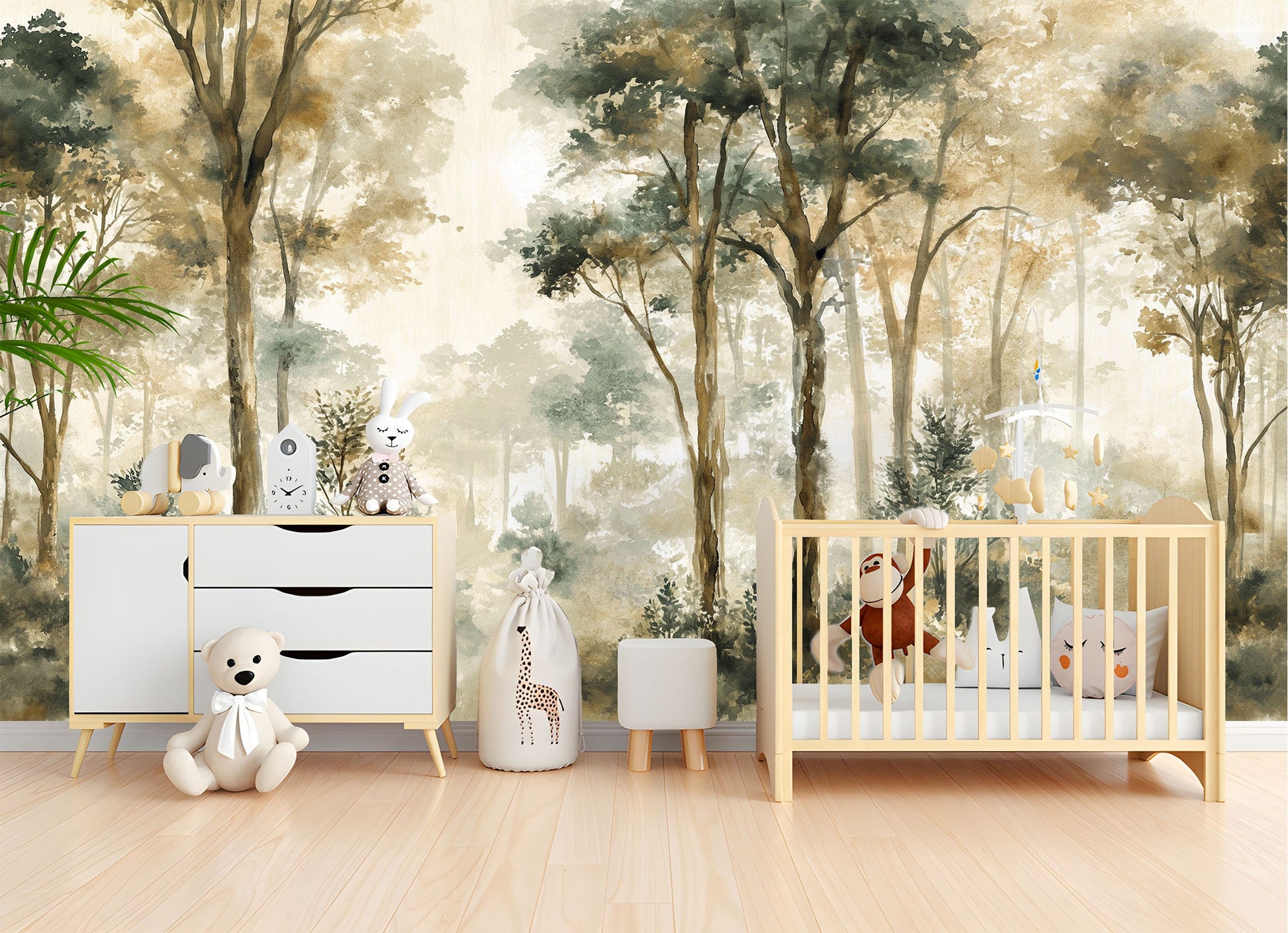 Woodland Forest Mountain Trees Wallpaper – peel and stick wallpaper mural, Golden Era Walls