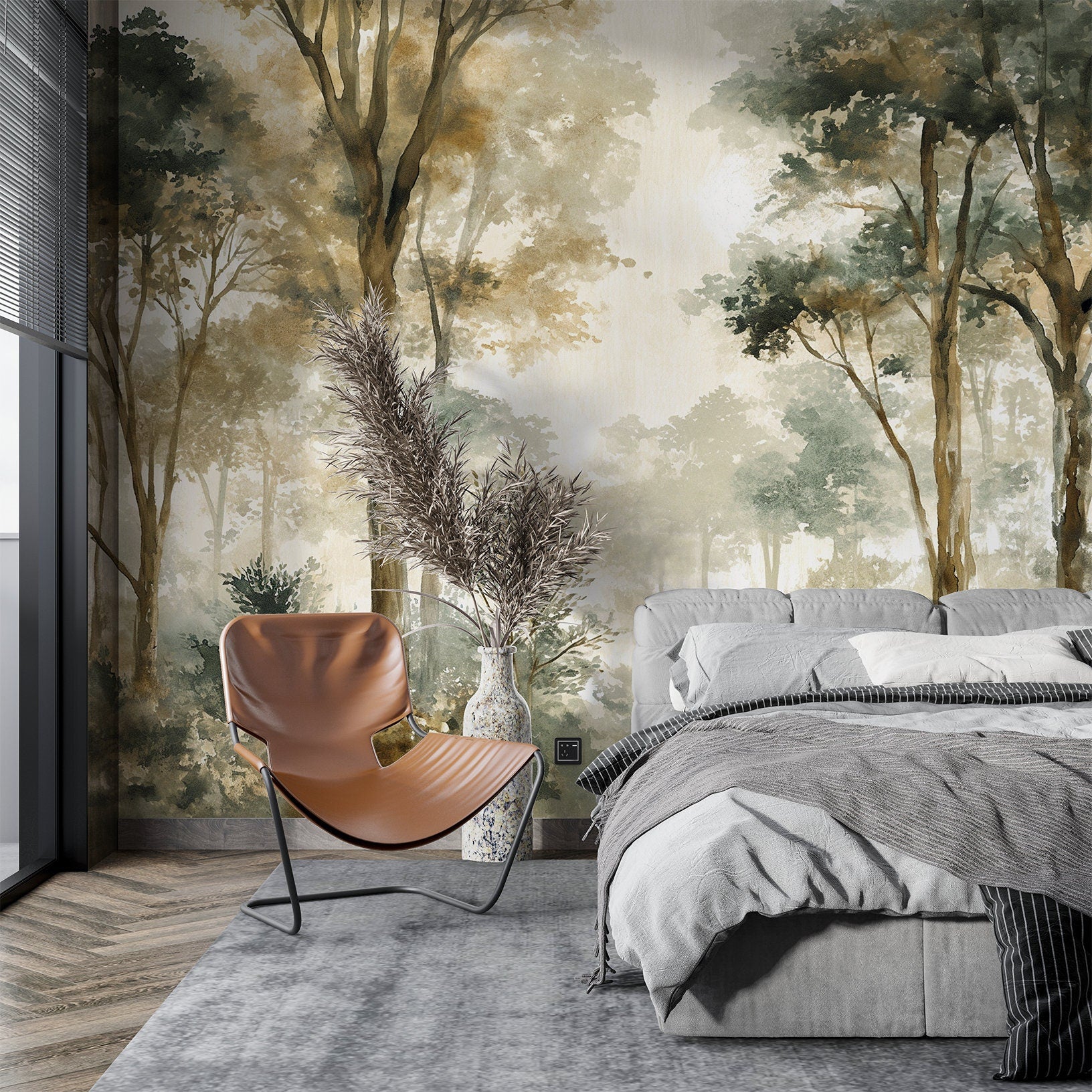 Woodland Forest Mountain Trees Wallpaper – scale reference, Golden Era Walls
