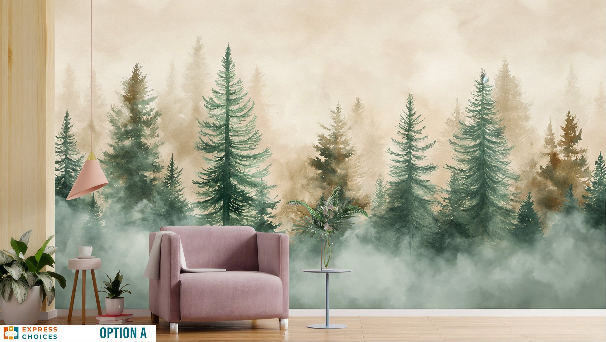 Forest Woodland Forest Watercolor Wallpaper – peel and stick wallpaper mural, Golden Era Walls